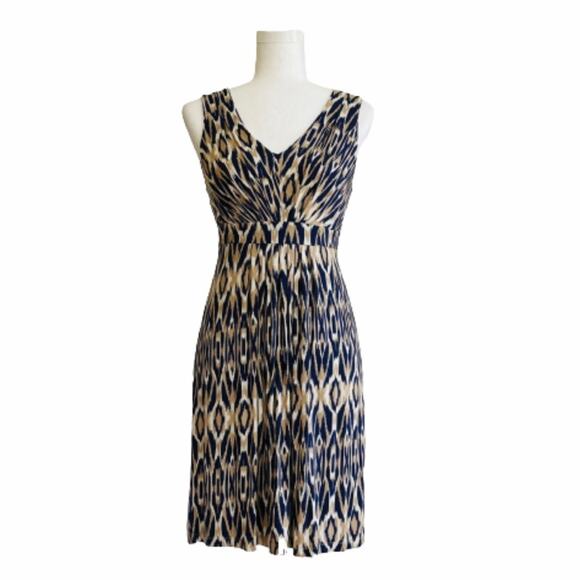 Loft Dress Purple Tan Ikat Print Sleeveless Stretch Jersey Knit Dress Size XXS - Picture 1 of 11